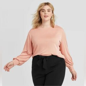 Ava & Viv Womens Plus Size Long Sleeve Crewneck Sandwash Banded Cuff Top Size 3X